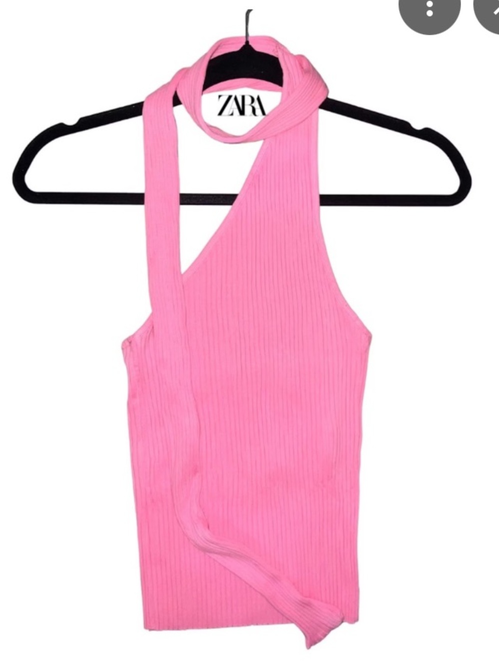 ZARA Pink Ribbed Halter Tank with Neck Tie size medium